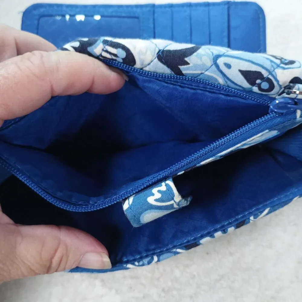 Vera Bradley Blue Star Floral Trifold Wallet Checkbook Organizer Cotton Quilted - Picture 7 of 12